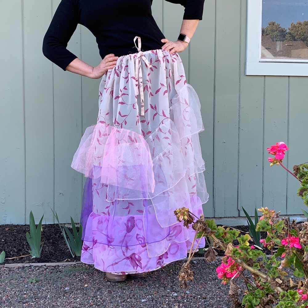 Upcycled Sheer Skirt Ruffled Tulle Whimsical Boho Faery OOAK OSFM